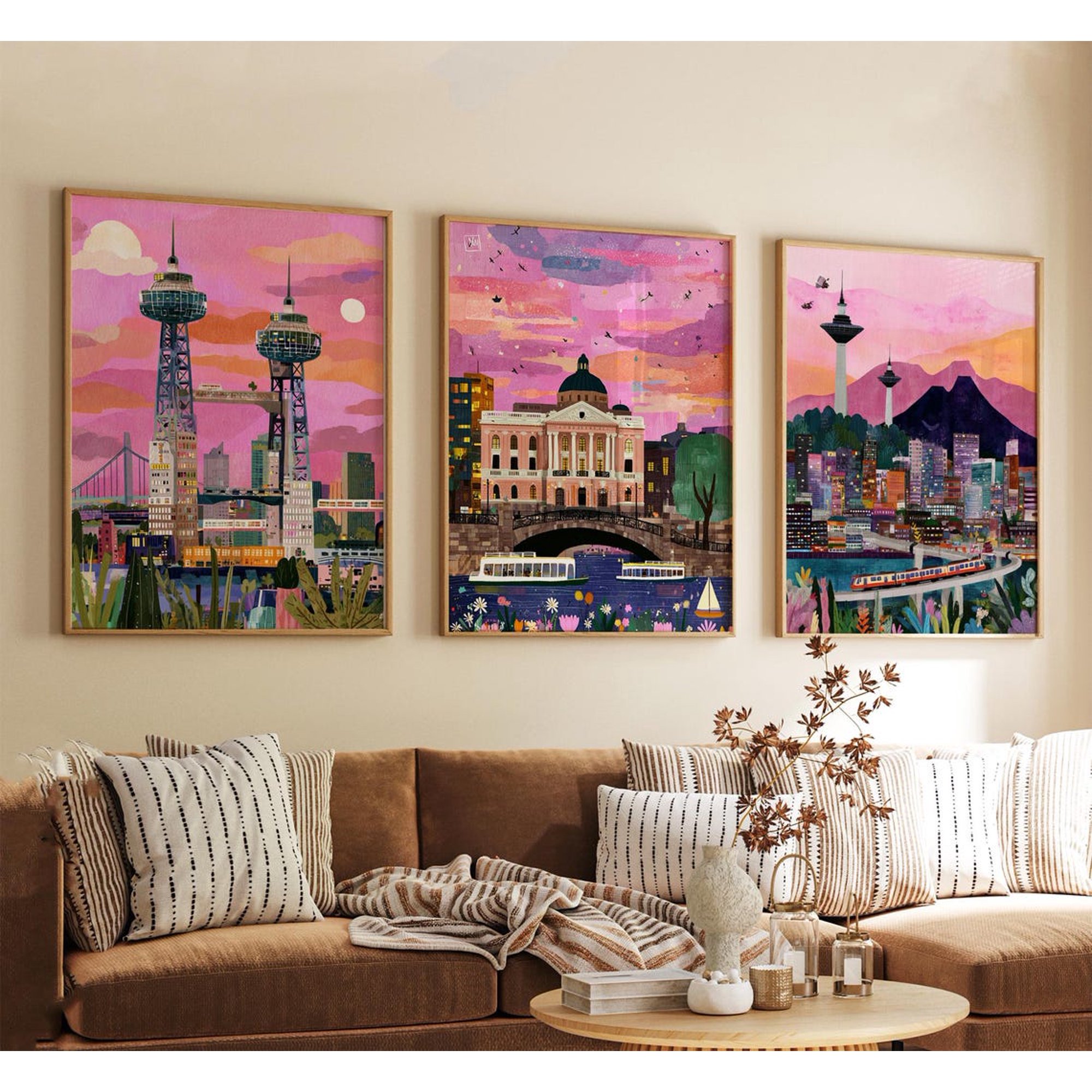 Set Of 3 Osaka Japan Wall Art Prints Vintage Inspired City Landscape Neutral Asian Travel Home Bedroom And Gallery Wall Decor