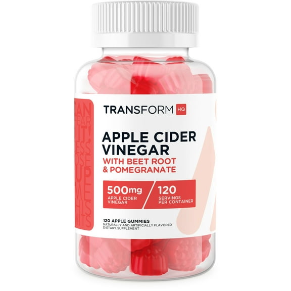 TransformHQ Apple Cider Vinegar Gummies (120 Servings, 500mg Per Serving) - Gluten Free, Non-GMO