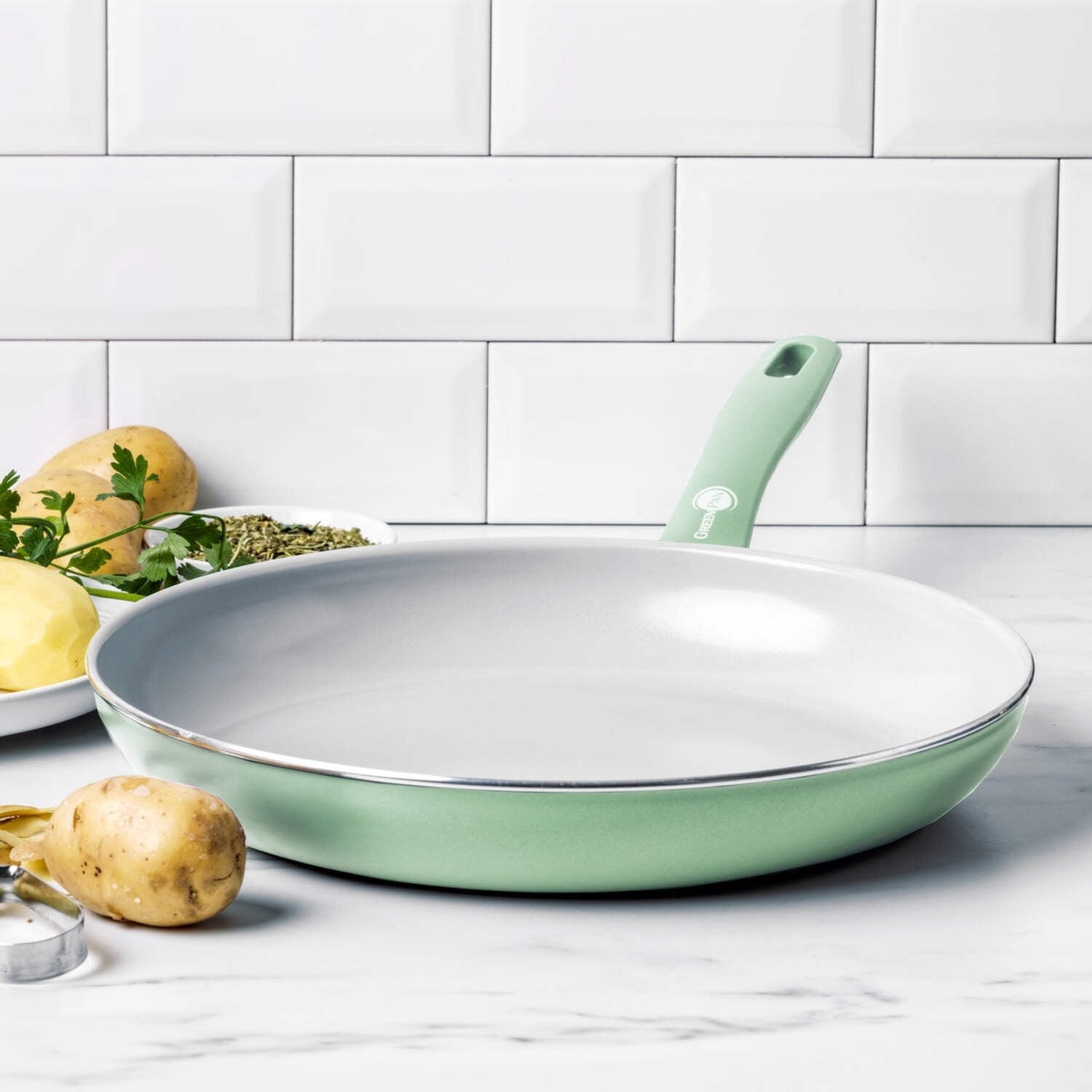 GreenPan Dover 12” Frying Pan Skillet, Non-Toxic Ceramic Nonstick, Pastel Green