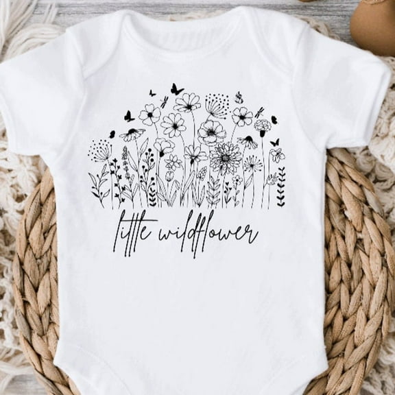 Little Wildflower Baby Bodysuit, She Is A Wildflower, Floral Newborn Baby Girl Shower Gift, Butterflies, Gender Birth Announcement Cute Baby Onesie, BABY BODYSUIT LAT 4424