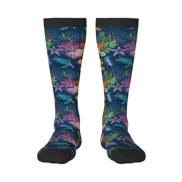 Fotbe Undersea Animals Calcetas Divertidas Estampadas para Hombre y Mujer, Calcetas de Algodón hasta la Rodilla para Caminar, Correr, Enfermería y Embarazo