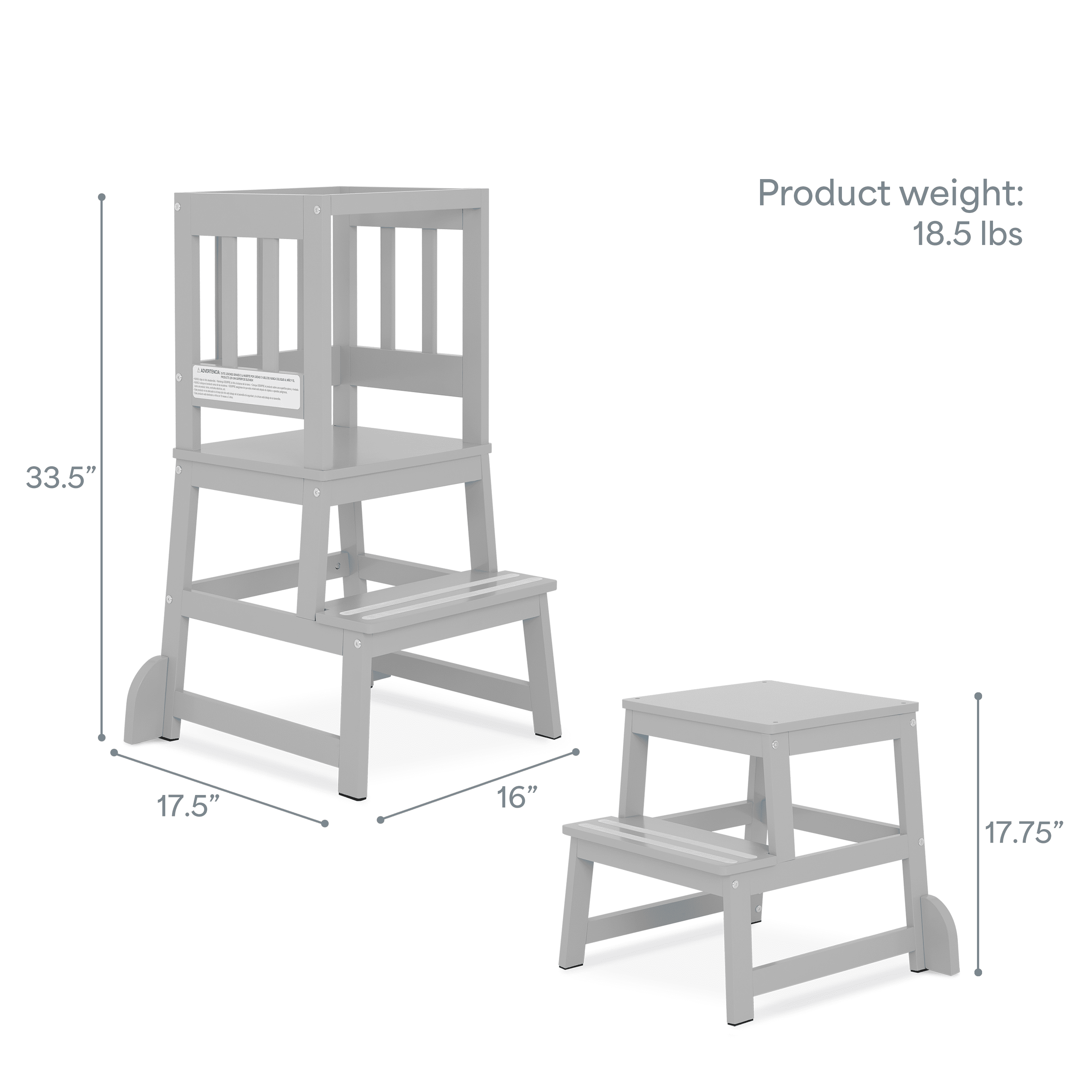 Dream On Me 2-in-1 Funtastic Tower and Step Stool, Easy to Assemble, Cool Grey
