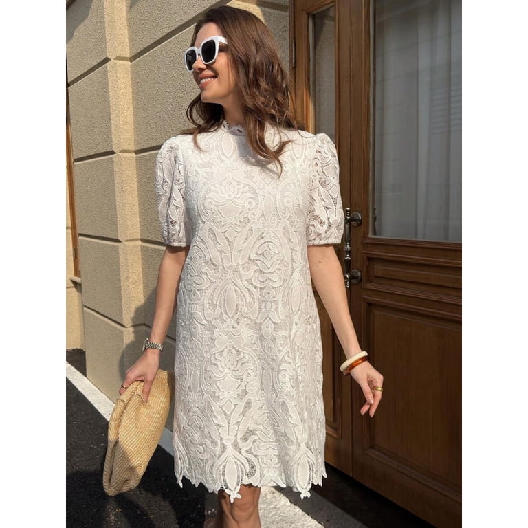 white lace a line short dress A-Line Mini With Puffed Sleeves And High Neck Size:US 24Plus  / UK 28 / EU 54 Party-Dresses Goth Fashion And Its %0D%0ATo%20maintain%20the%20beauty%20of%20your%20garment%2C%20please%20follow%20the%20care%20instructions%20on%20the%20attached%20label
