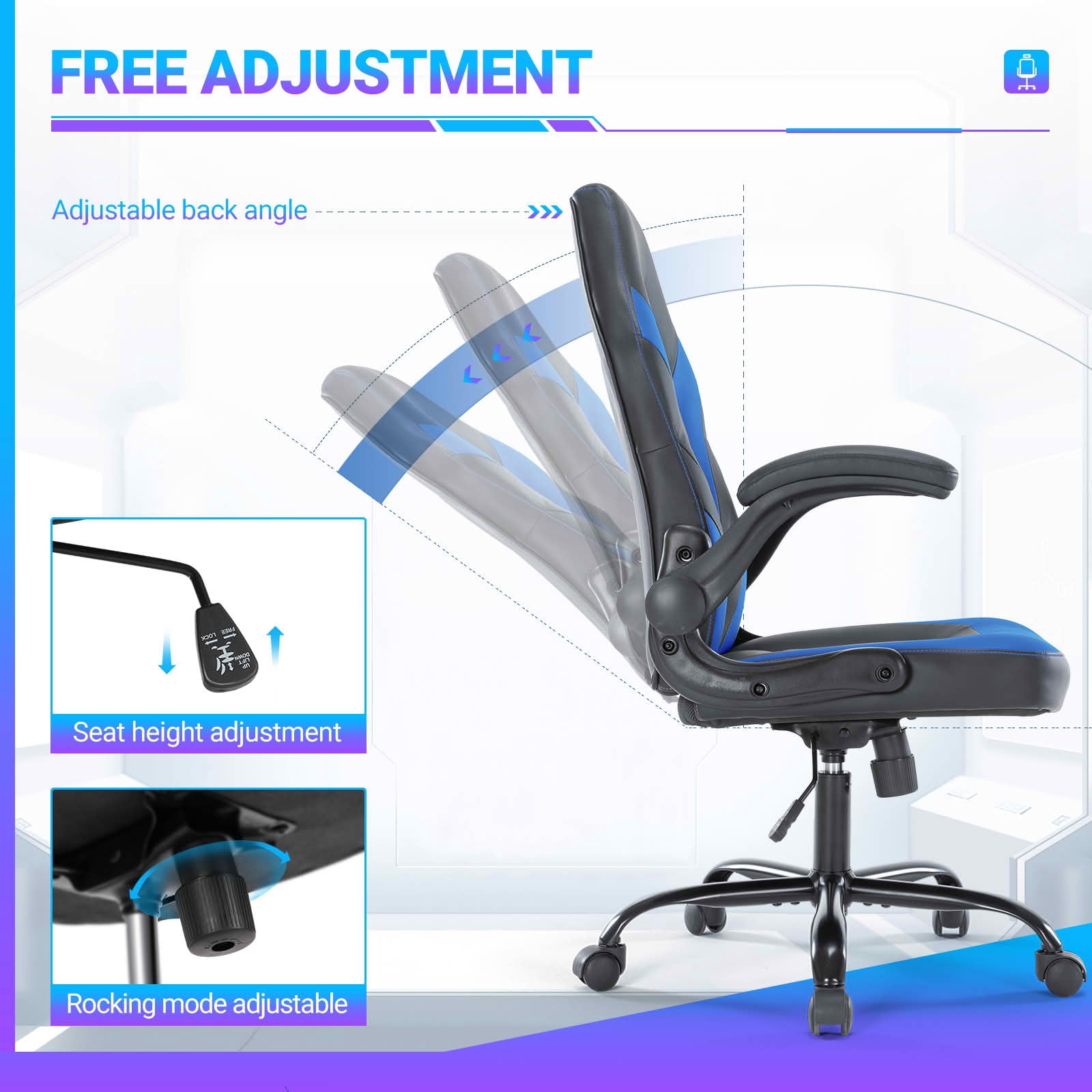 MAYEERTY PU Leather Ergonomic Gaming Office Chair, 360° Swivel Computer Desk Chair with Lumbar Support & Padded Armrests