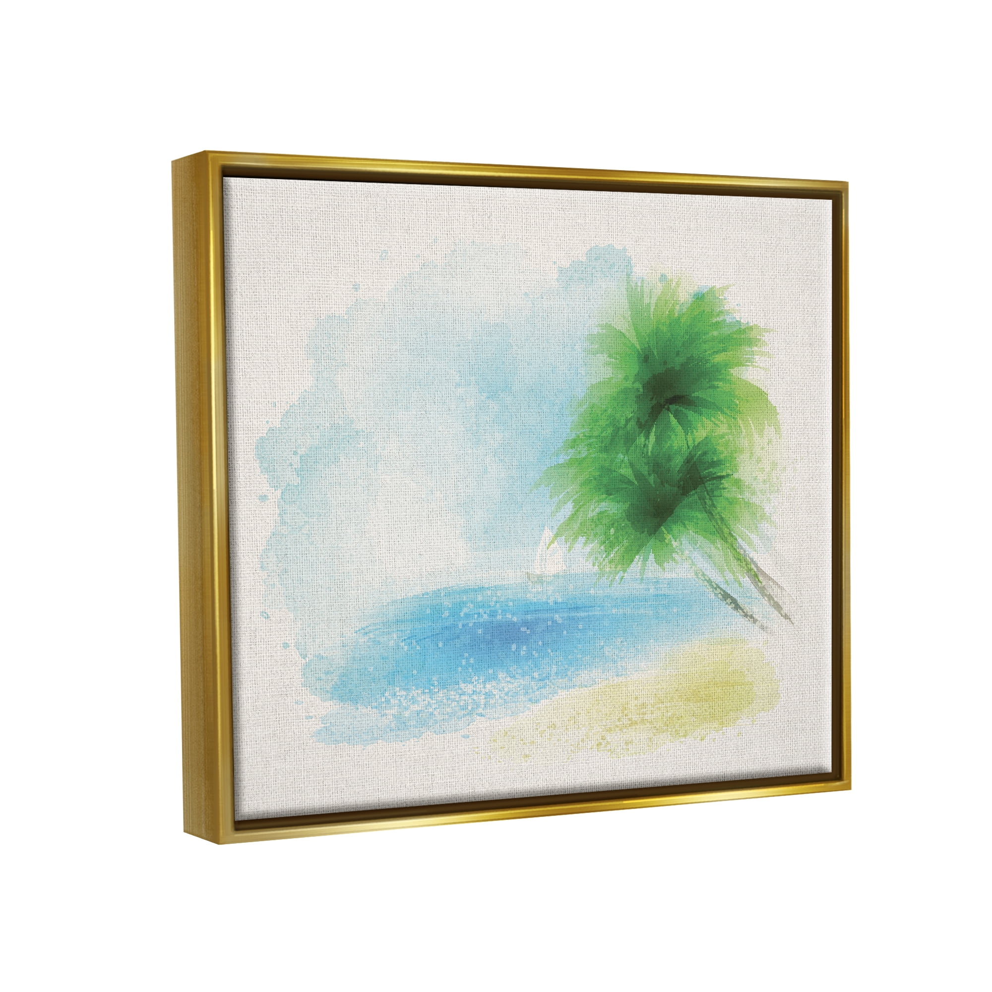 Stupell Industries Simple Palm Tree Beach Painting Coastal Painting Gold Floater Framed Art Print Wall Art