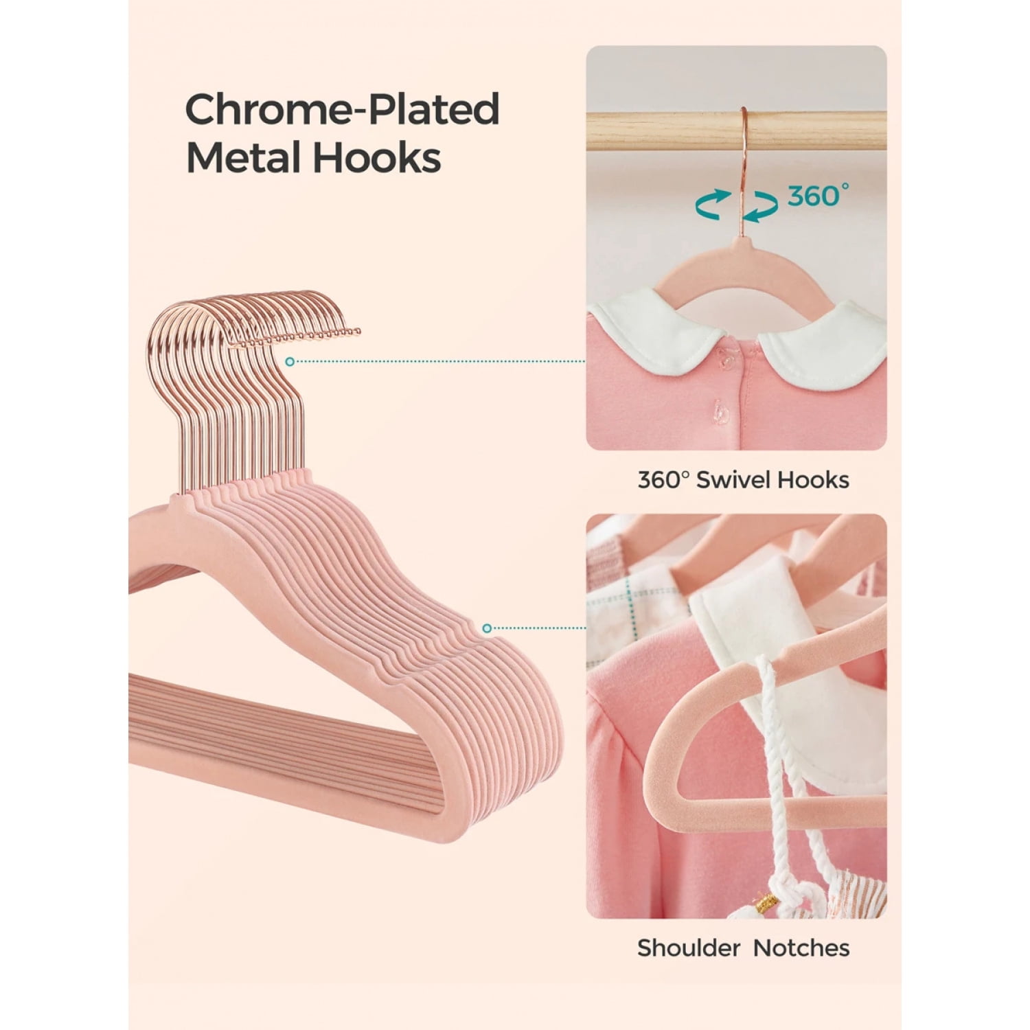 NTGFU Baby Hangers Pack Of 50, Children's Hangers for Closet with Rose Gold Hooks, Premium Velvet Hangers for Nursery, Non-Slip Hangers - Pink