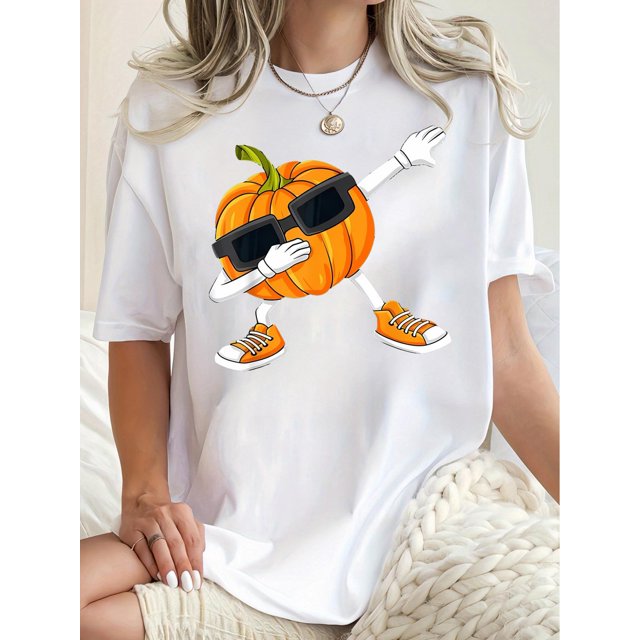 T-Shirt Graphique Citrouille Amusant pour Femmes - Col Rond Décontracté Manches Courtes, Extensible et Lavable en Machine, Parfait pour la Fête des Pères, Fête des Mères, Nouvel An, Festival de Printemps, Saint-Valentin, Indepe