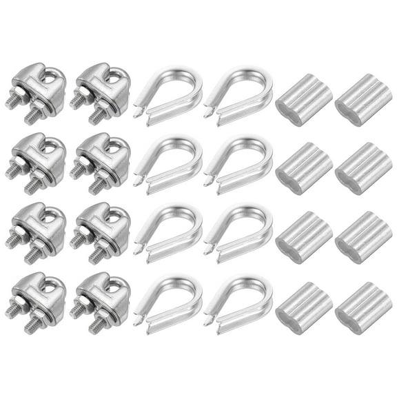 Uxcell 12 Pcs M2 Cable Clip Clamp 12 Pcs 1/8" Stainless Steel Thimble 12 Pcs 1/8" Aluminum Crimping Loop Sleeve
