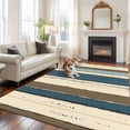 thumbnail image 3 of Beige Blue Stripes Large Area Rugs for Bedroom Living Room, Soft Non Slip Carpet Bedside Rug, Bogo Rustic Brown Farmhouse Wooden Rectangular Floor Cover Kitchen Accent Rug 8'x10' for Office, 3 of 9
