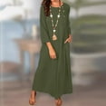 thumbnail image 4 of Wycnly Womens Dresses Casual Button Down Loose Cotton Linen Long Dresses with Pocket Fashion Solid Round Neck 3/4 Sleeve Maxi Summer Dress Army Green XXL, 4 of 7