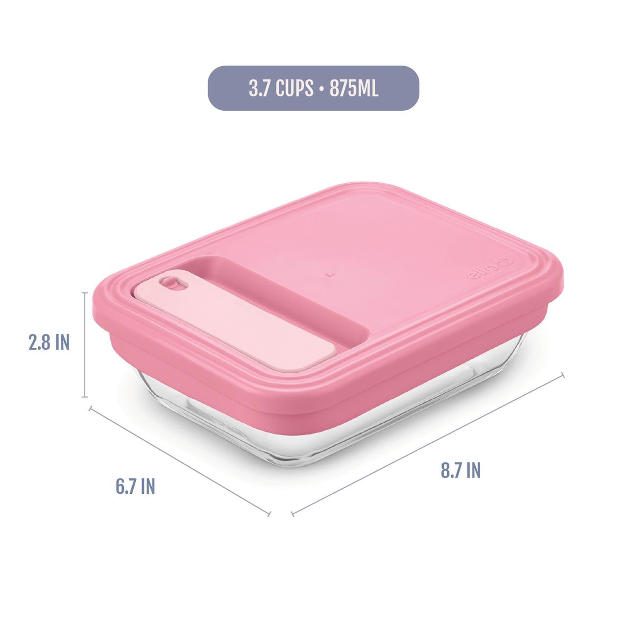(2 pack) Ello Fresh Stack™ Glass Meal Prep Container | Airtight Leak-Proof Locking Lids, Dishwasher Safe, BPA-Free | 3.7 Cup | for Meal Prep and Food Storage | Roseberry