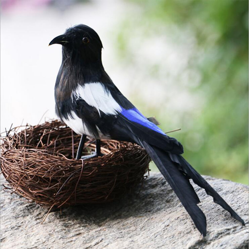 2Pcs Artificial Magpie Bird Realistic Taxidermy Home Garden Decoration Toy 