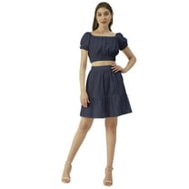 Moomaya Solid Summer 2 Pcs Set For Women, Off-Shoulder Crop Top - Mini Skirt Coord Set