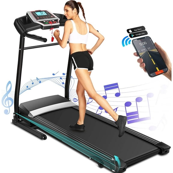 SWERTOY 3.5HP Folding Treadmill Electric Motorized Running Machine with 10MPH Speed, Large Running Surface, 12 Programs, Speakers, LCD and Pulse Monitor for Running Walking,Max Weight 330lb
