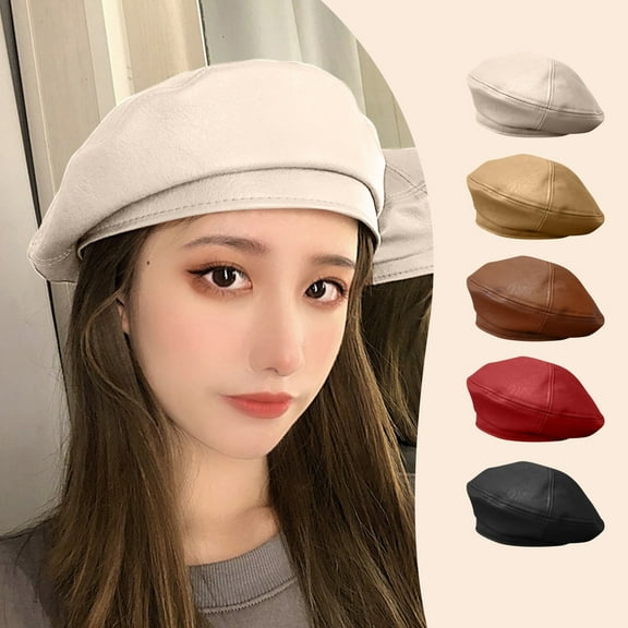 Womens Faux Leather Beret Classic French Style Artist Hat with Timeless Design