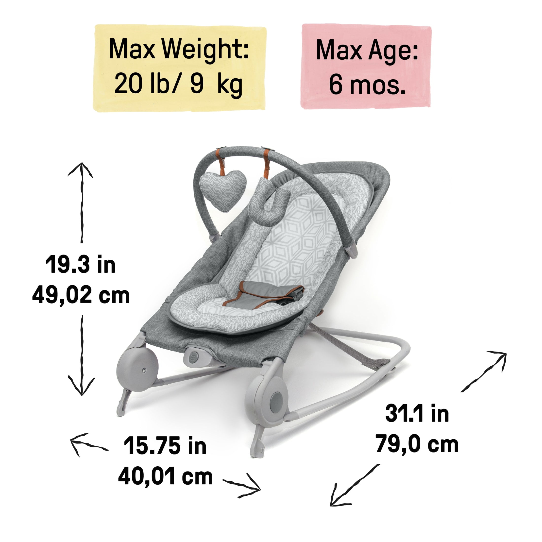 Summer by Ingenuity 2-in-1 Baby Bouncer & Rocker Duo for Infants, Heather Gray