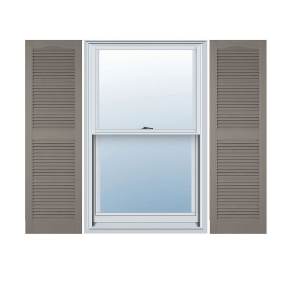 14 1/2"W x 72"H Lifetime Vinyl, Custom Cathedral Top Center Mullion, Open Louver Shutters, w/Shutter-Loks (Per Pair), Clay
