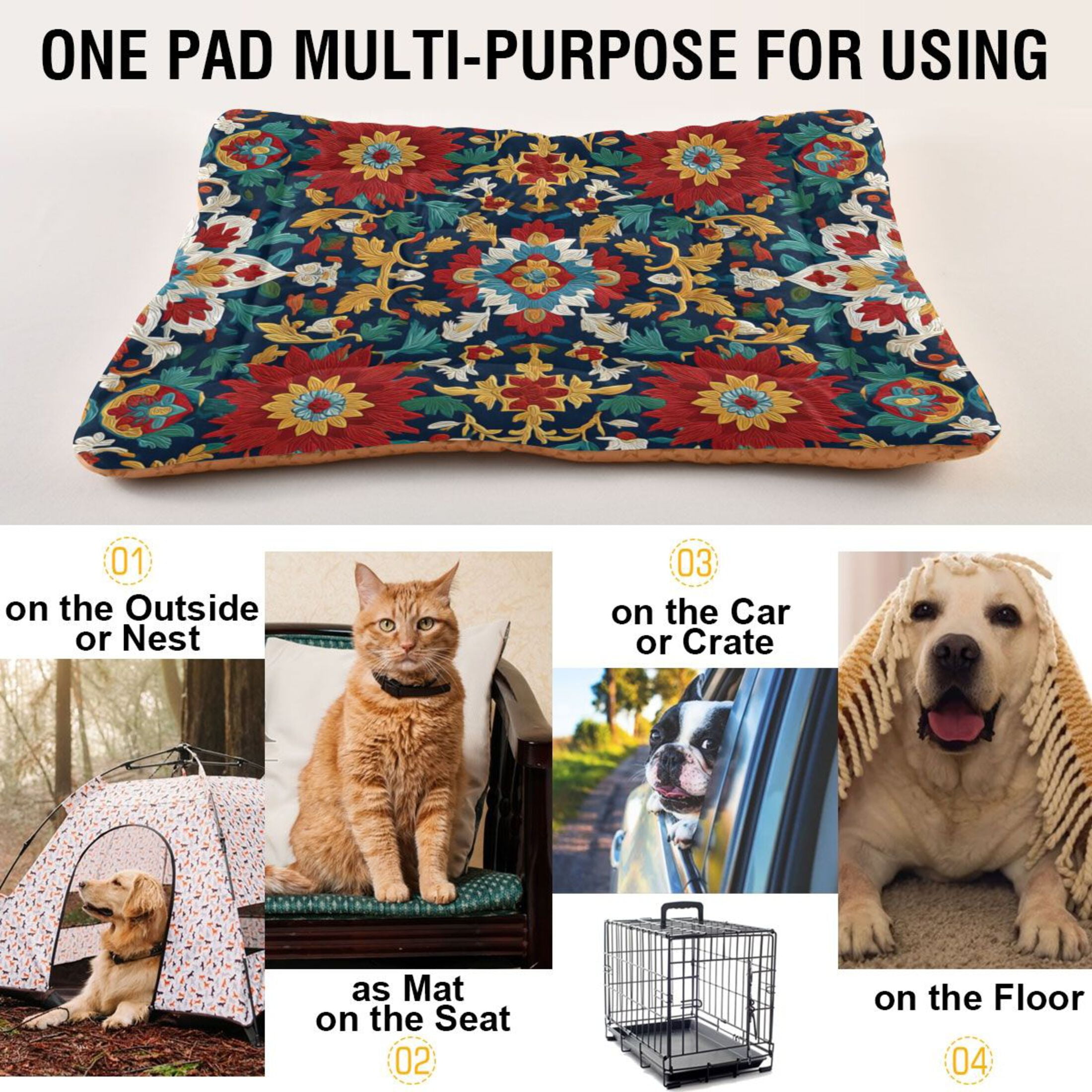 Cozy Mat Pet Bed Indoor Outdoor Warm Soft For Cat Dog Puppy(S/M) Persian Pattern