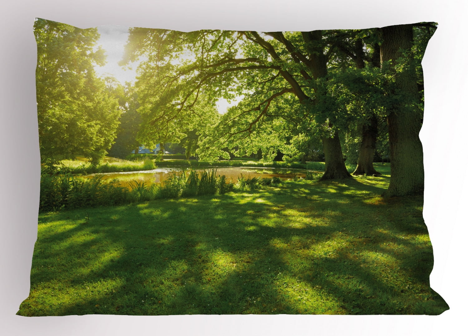 Green Pillow Sham Summer Park in Hamburg Germany Trees Sunlight Forest