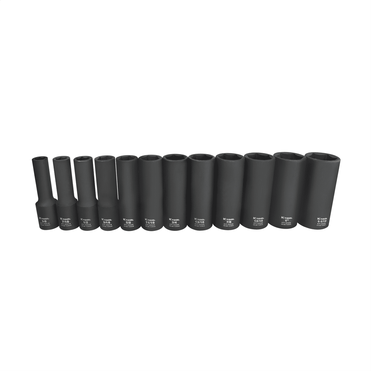 K-Tool 33202 1/2" Drive SAE Deep Impact Socket Set 19pc, Heat Treated Steel