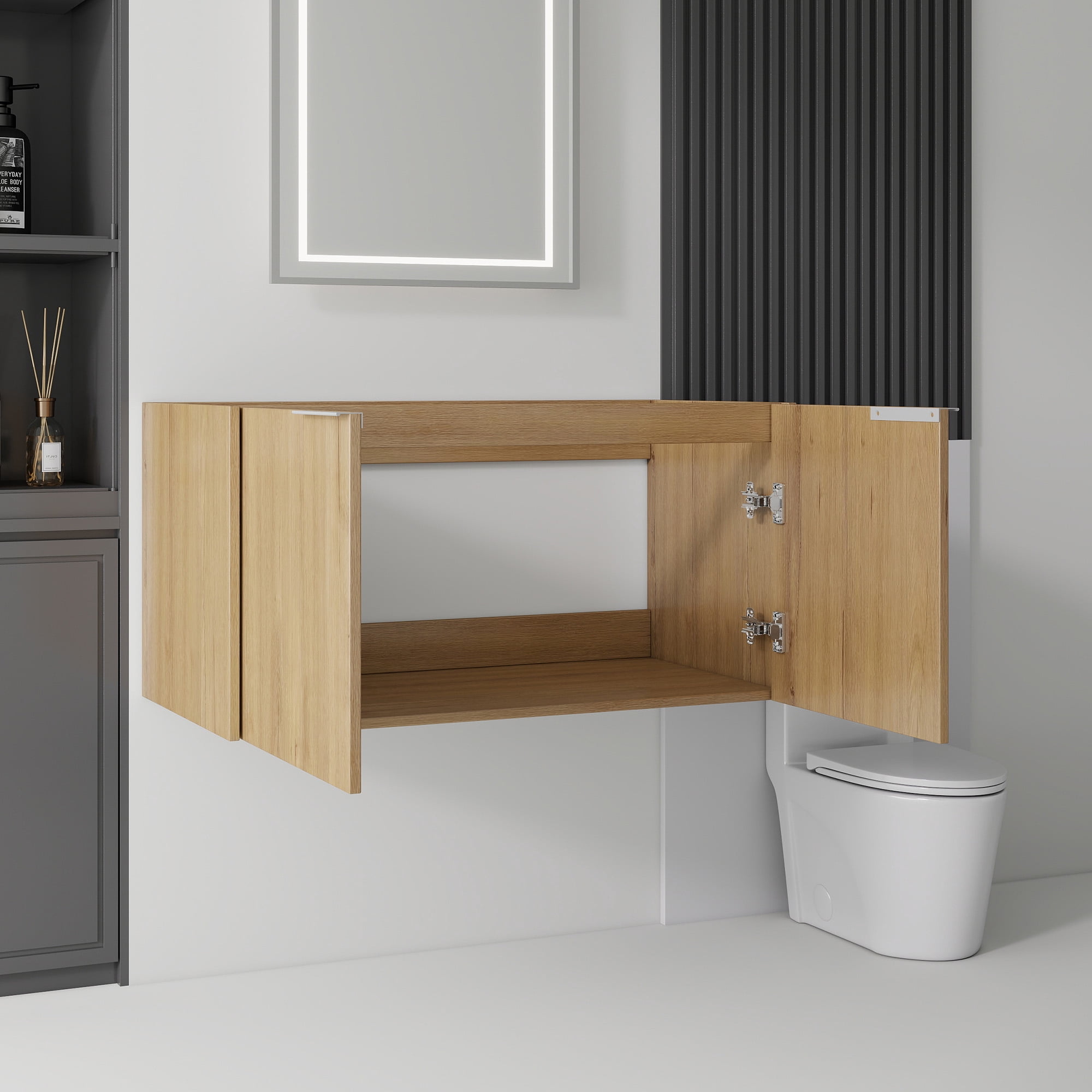 Leumius 36" Floating Bathroom Vanity Cabinet,Soft-Close Double Doors,Wall Mounted Cabinet Set Bathroom Vanity for Small Space,Cabinet Only,Oak