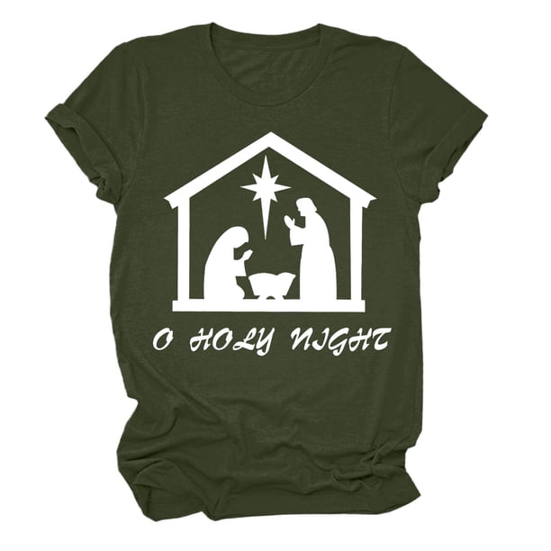 Gibobby Blusas De Manga Larga Para Mujer Camiseta de manga corta con cuello redondo y estampado de para mujer O Holy Night(Verde, XL)
