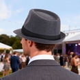 thumbnail image 6 of BadPiggies Elegant Fedora Hat for Men Women Short Brim Roll Up Trilby Hats with Embellishment Band (Gray), 6 of 7