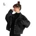 thumbnail image 1 of Jean Coat Mujer Manga Larga Bolsillo Botón Chaqueta Corta Chica Casual Top, L Speravity AP001445-03B, 1 of 7