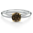 thumbnail image 3 of Gem Stone King 925 Silver and 10K Yellow Gold Brown Smoky Quartz Solitaire Engagement Ring for Women | 0.50 Cttw | Round 5MM | Gemstone Birthstone | Size 6, 3 of 6