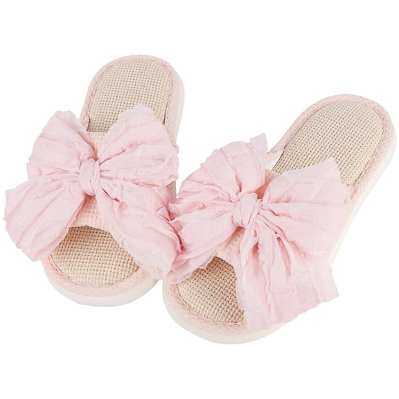 House Slippers for Women with Bow Comfy Indoor Open Toe Slides with Low Arch