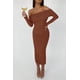 thumbnail image 5 of Vestido PRETTYGARDEN Caramelo Maxi Fruncido con Hombros Descubiertos Talla L - L, 5 of 8