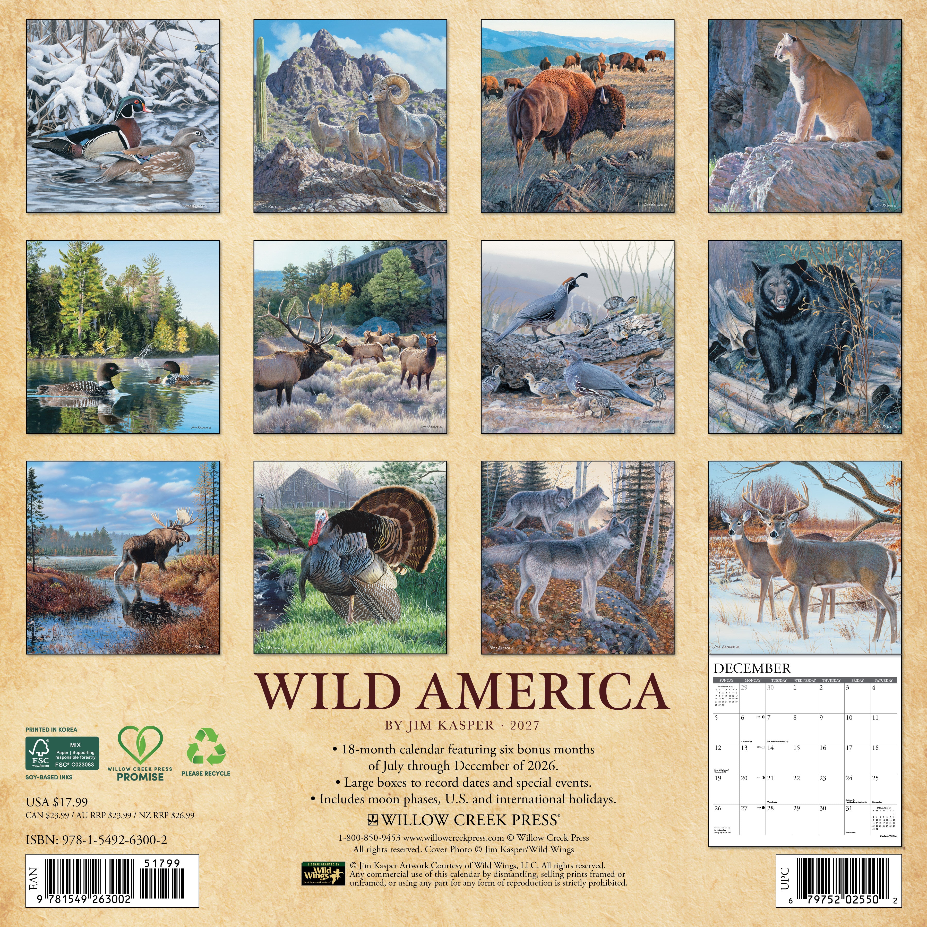Willow Creek Press, Wild America 2027 Wall Calendar