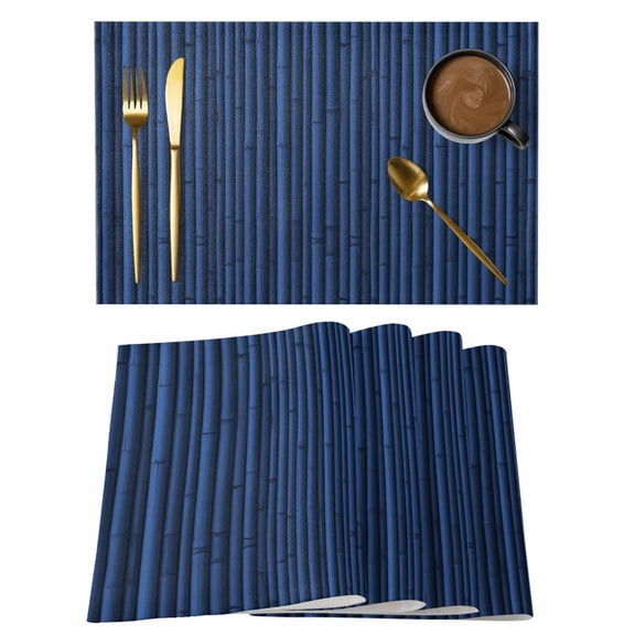 Dark Blue Placemats Set of 6 Retro Farmhouse Plants Wall Lines Texture Place Mats Indoor Wipeable Table Mats Washable Cloth Dining Table Placemats for Kitchen Holiday Party Home Decor 13x19 Inch