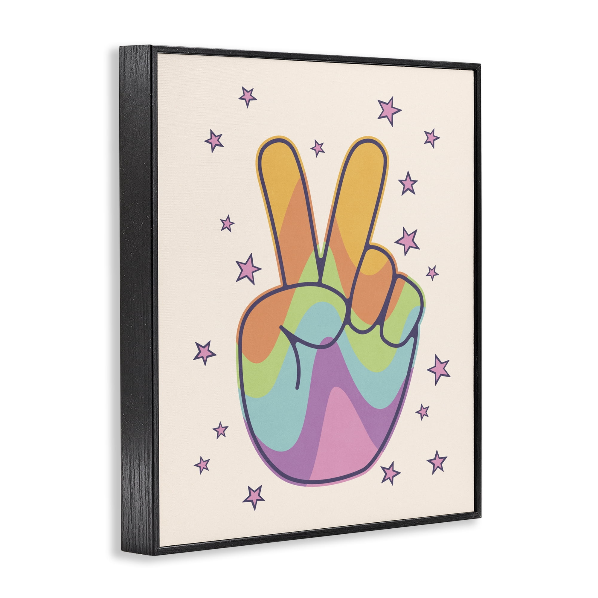 Stupell Industries Peace Sign Retro Rainbow Black Framed Giclee Art, design by LSR Design Studio