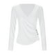 thumbnail image 3 of Top asimétrico con cuello en V y tres botones, manga larga, sexy y ajustado, blusa informal para mujer, 3 of 7
