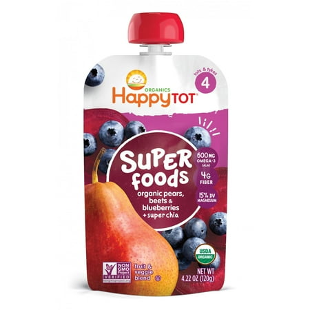 Happy Tot® Superfoods Organic Pears, Blueberries & Beets + Super Chia Fruit & Veggie Blend 4.22 oz. Pouch