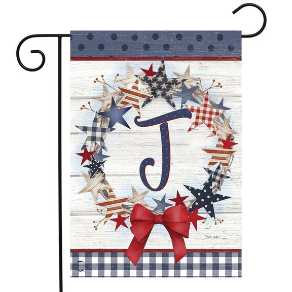 Briarwood Lane American Wreath Monogram J Garden Flag
