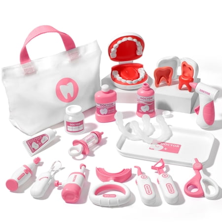 Liberry 22 Pcs Doctor Kit for Toddlers 3-5 Years Old, Pink Dentist Playset with Medical Bag & Dental Tool Toys