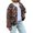 Brown, variant on Women Crew Neck Leopard Print Open Front Lightweight Quilted Jacket Long Sleeve Outer Coat With Pockets 1pc S-XL True To Size
