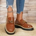 thumbnail image 4 of SYMOID Womens Brown Metal Horsebit Chunky Platform Loafers - Slip-on Patent Pu Round Toe Shoes, Wide Size 36-43 for Daily Casual Office Wear,Size 36, 4 of 8