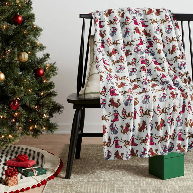 Fiudx Manta Navideña, Diseño Gris Festivo, Suave Poliéster, Cómoda, Decoración Navideña, Ideal para Sofá o Dormitorio, Lavable, 70 X 100 Cm.