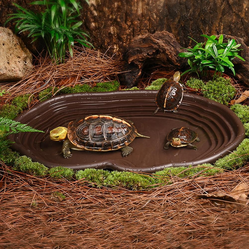 Extra Large Reptile Bathing Pool,Feeding Dish,with Ramp Aquarium Ornament for Gecko,Turtle,Lizard