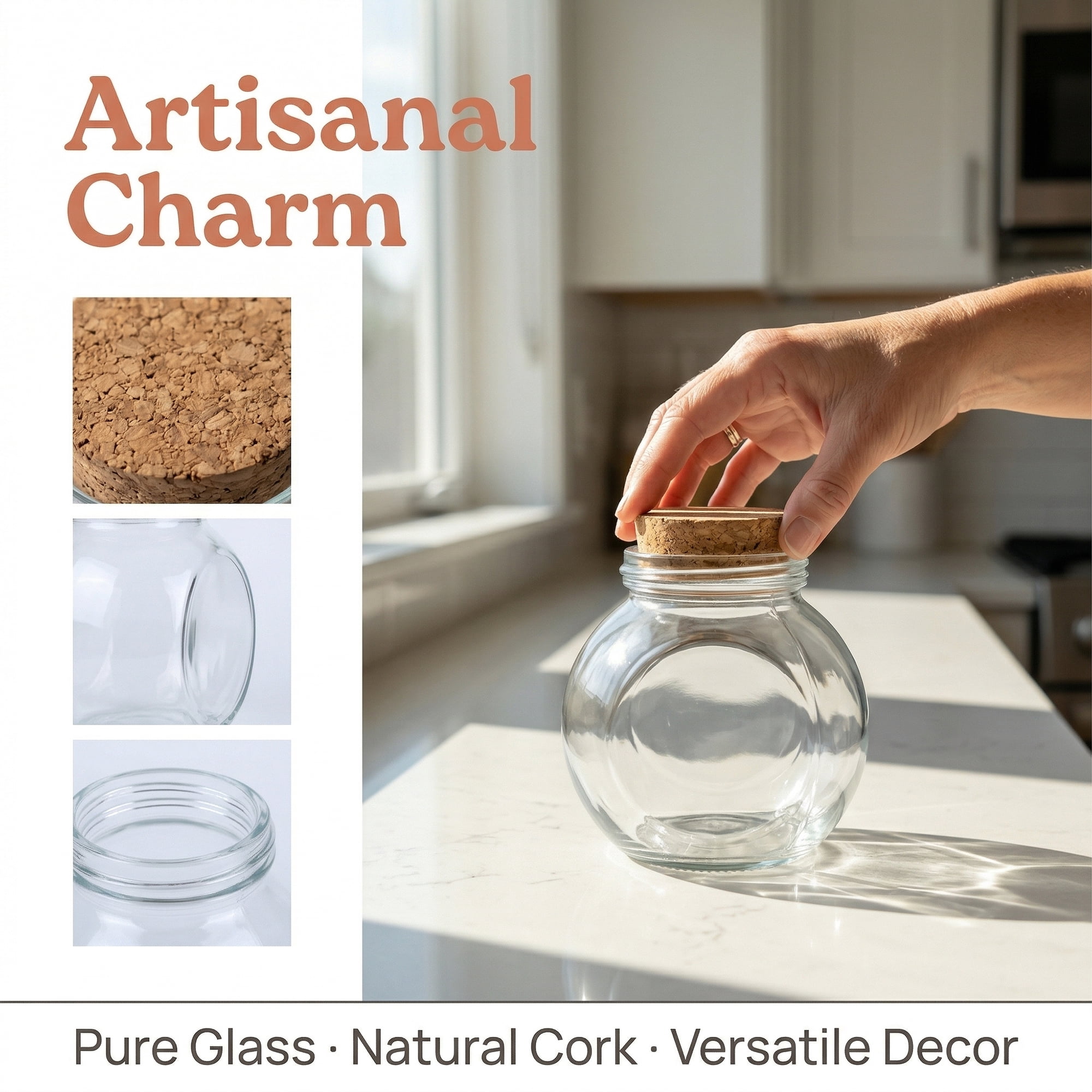 Unique Bargains Large Glass Storage Jars with Cork Lids and Jute Twine Tags Round 3.1"L x 3.1"W x 3.9"H