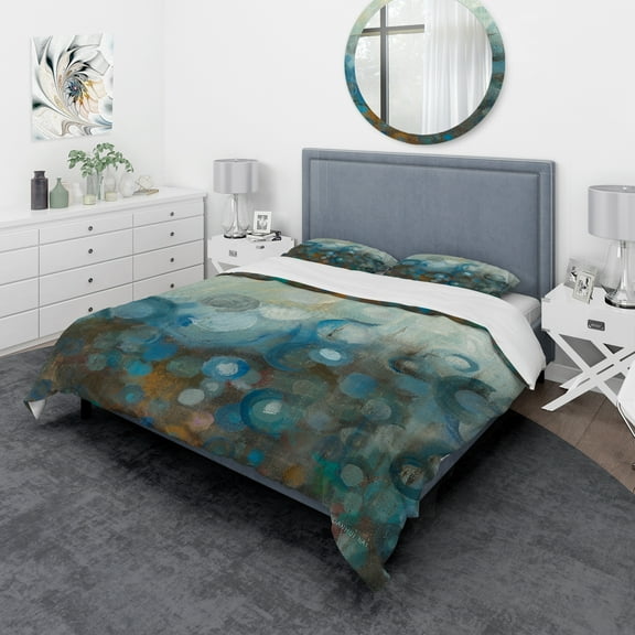 Designart 'Blue and Bronze Dots on Glass I' Geometric Duvet Cover Set