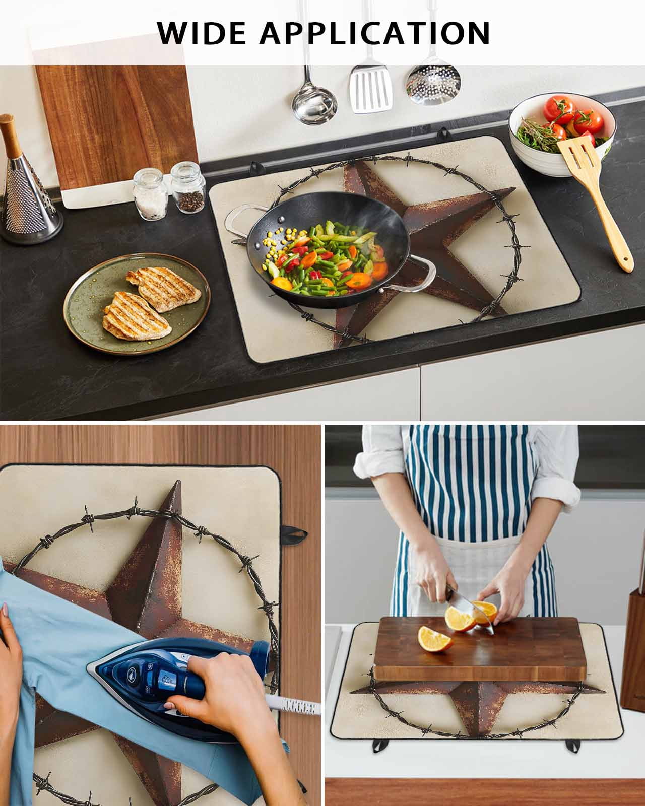 nqOlkjepod Large Induction Cooktop Protector Mat 24"x21", Brown Star Country Stove Top Covers for Electric Stove, Vintage Farmhouse Retro Western Art Stove Burner Cover Mats, Glass Top Stove Cover