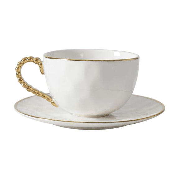 Golden Salerno Teacup and Saucer, 7" x 7" x 3.25"