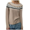 thumbnail image 4 of zaveiop Fair Isle Pullover Sweaters, Crew Neck Chunky Knit, Winter Clothing Holiday, Vintage Crochet Fall Tops for Women (Khaki, XXL), 4 of 9