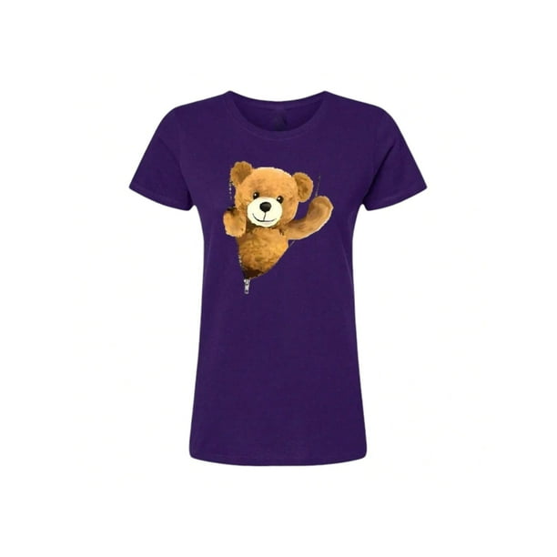 Playera Blusa De Oso De Peluche Saliendo Del Cierre Ropa Para Mujer Casual Color Morado Talla Grande Marca Emil SaEs