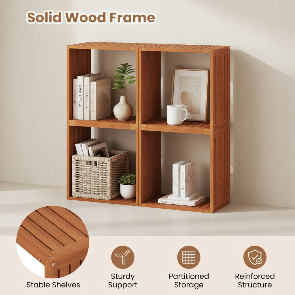 Demi Bonn 3-Cube Bookcase, Solid Wood Construction, Stackable Design, Open Slatted Shelves, Storage Organizer