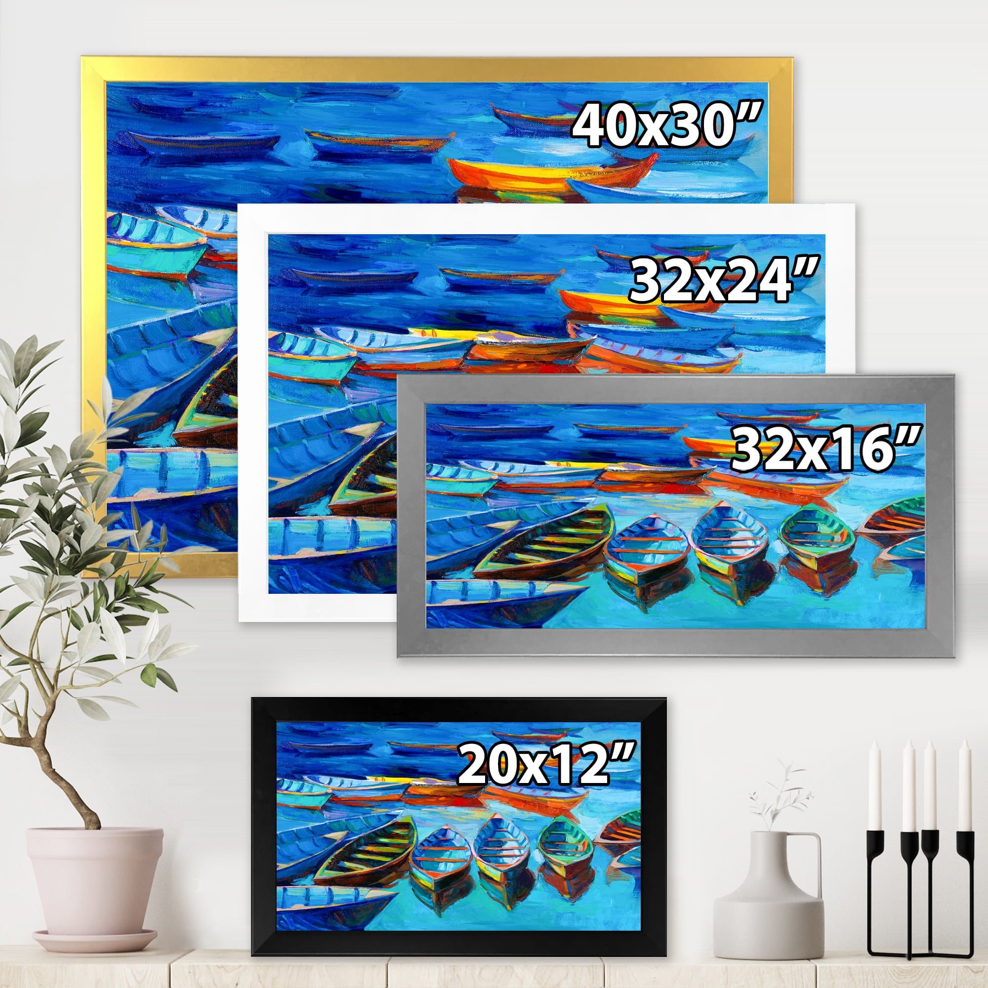 Designart 'Little Boats Wating In The Blue Harbour' Nautical & Coastal Framed Art Print